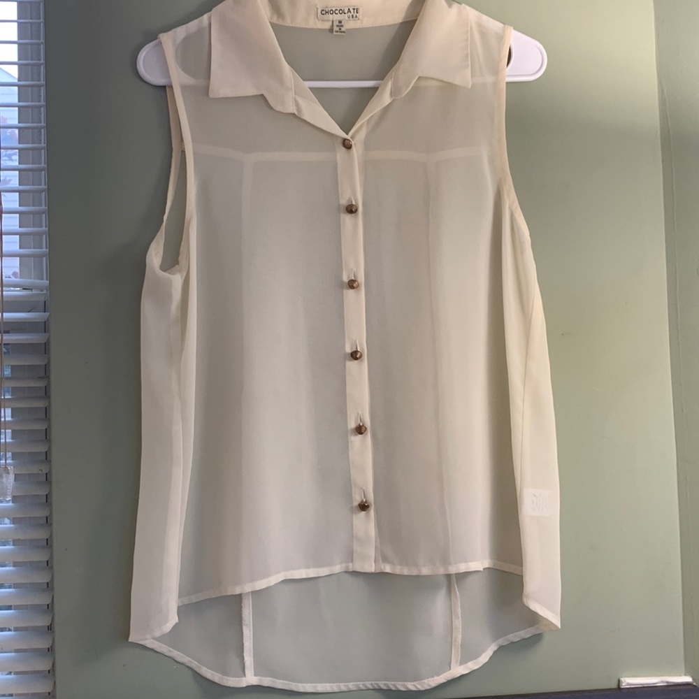 White see through sleeveless blouse